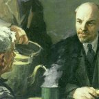 Колбаса и чeрная икра ложками. Рецепты от Ленина, Сталина и Хрущева (Репродукция картины В.И. Ленин у рабочих путиловцев в ночь на 29 октября 1917 года работы художника …) Репродукция картины …